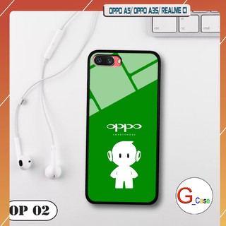 Ốp lưng Oppo A5 / A3s /Realme C1-lưng kính in logo hãng điện thoại