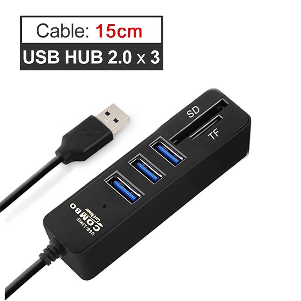 🌈NG USB Hub Combo 3 cổng Tốc độ cao USB 2.0 Hub Splitter Multi USB Combo 2 trong 1 Đầu đọc thẻ SD / TF