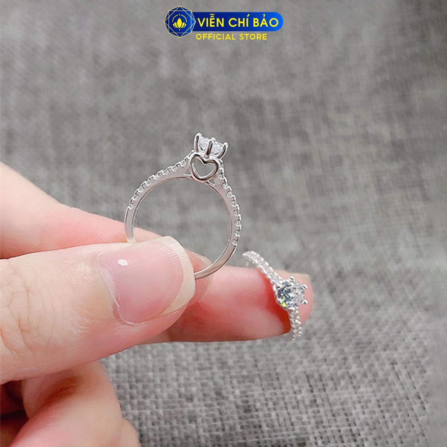 Nhẫn bạc nữ đính đá viền trái tim chất liệu bạc 925 thời trang phụ kiện trang sức Viễn Chí Bảo N400329