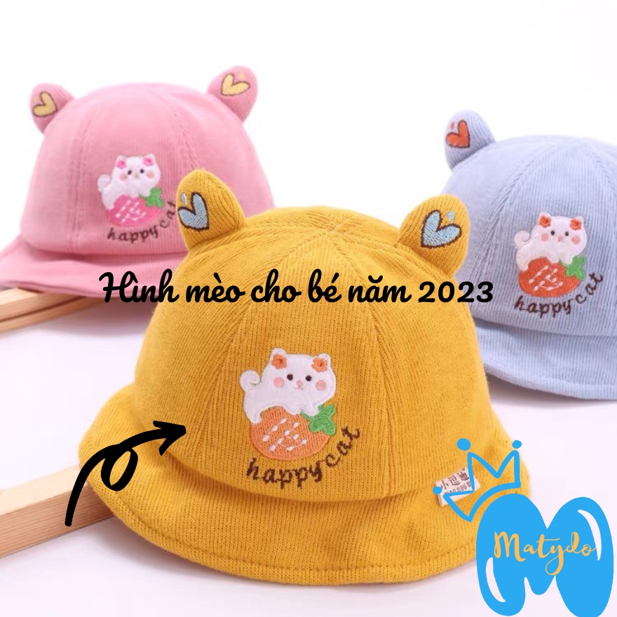 Mũ cho bé trai bé gái rộng vành hình mèo 2023 đáng yêu phụ kiện trẻ em