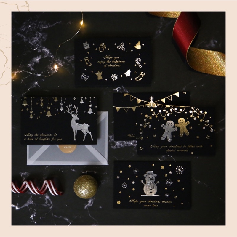 Thiệp đen nhũ ánh kim chủ đề Giáng Sinh - Noel - Merry christmas