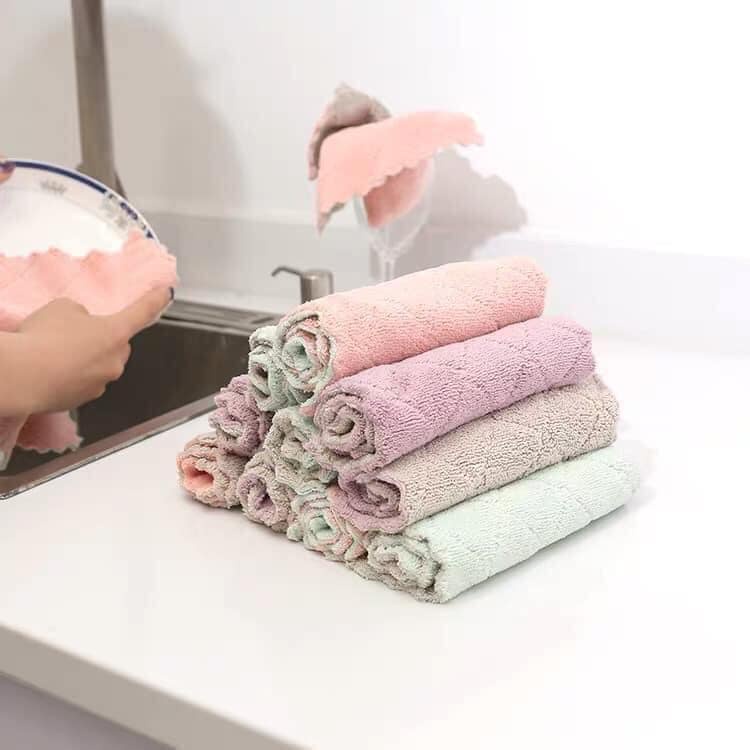 Bộ 10 Khăn Lau Chùi Đa Năng 2 Mặt Thấm Hút Nhanh Vải Mịn Lau Tay, Chén Bát Nhà Bếp Sạch Sẽ