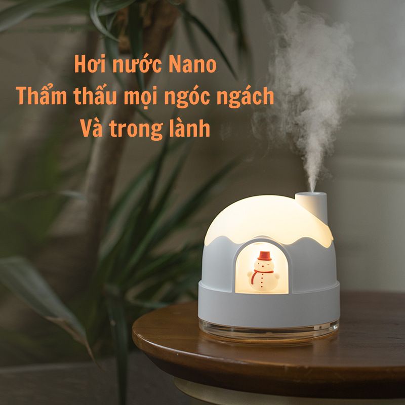 Máy Tạo Ẩm Xông Tinh Dầu Khuếch Tán Hơi Nước Decor Tuyết Trắng Đèn Ngủ
