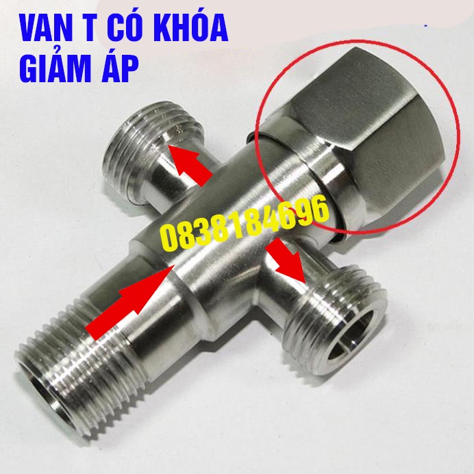 {LOẠI CAO CẤP CÓ KHÓA} Van Chia Nước VAN T van F vòi xịt vệ sinh và bồn cầu inox 304 T CẦU BA NGÃ CÓ KHÓA, xước mờ NK17