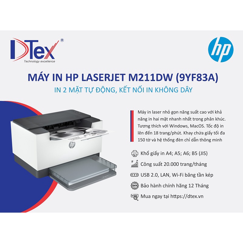 Máy in HP LaserJet M211dw In 2 mặt tự đông kết nối wifi - Hàng Chính Hãng