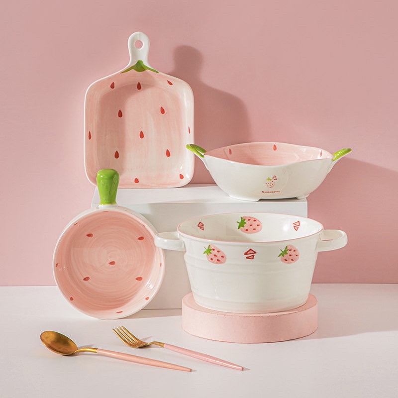 Bộ bát đĩa dâu tây, bộ bát đĩa trái cây, bát đĩa decor