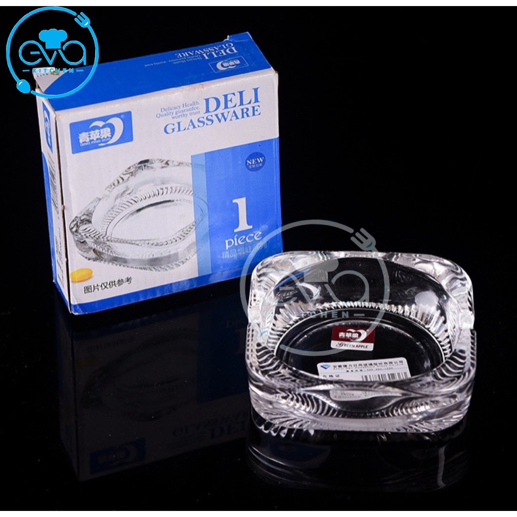 Gạt Tàn Thuỷ Tinh Glass Ashtray Kiểu Dáng Vuông Bầu Sang Trọng Deli 1024 M1000