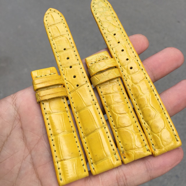 Dây đồng hồ da cá sấu màu vàng