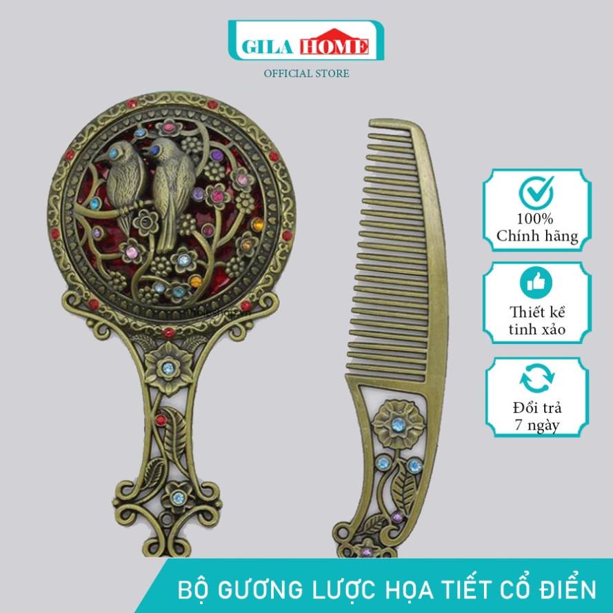 Bộ Gương Lược Họa Tiết Cổ Điển GILA HOME Thiết Kế Tinh Xảo Và Sang Trọng Kiểu Dáng Nhỏ Gọn Vừa Tay Cầm