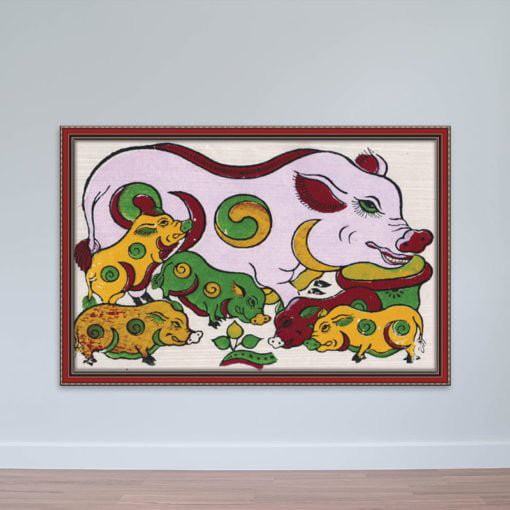 Tranh Đông Hồ “Đàn Lợn Âm dương” | Tranh treo tường đẹp W2218