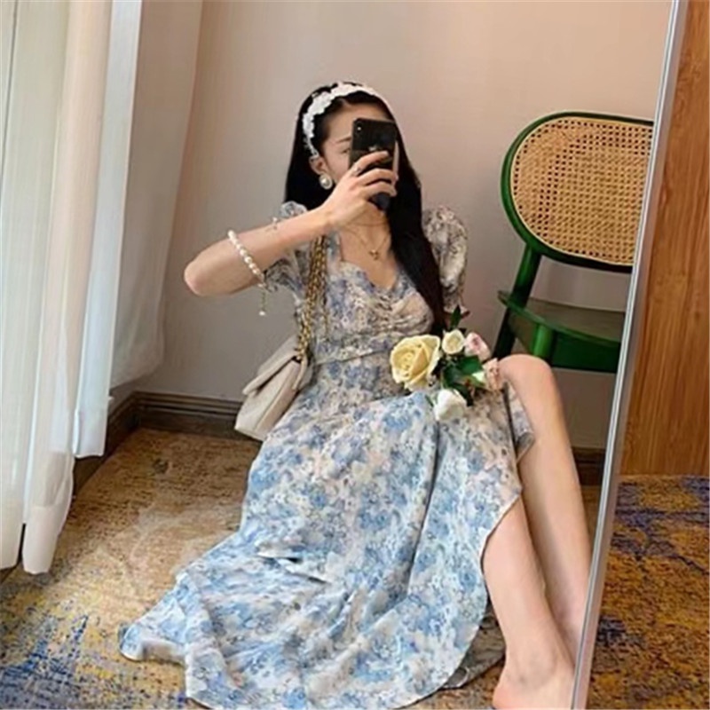 váy xanh đầm bigsize nữ đầm tay phồng đầm nữ váy xẻ tà váy hoa nhí vintage đầm đi tiệc đầm khoét eo đầm cổ vuông váy cổ v đầm hở lưng