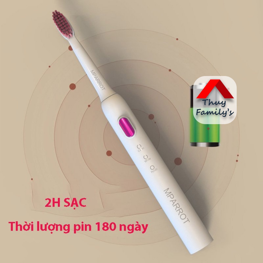 Bàn chải điện tự động MPARROT X100, Bàn chải đánh răng điện chống nước IPX7 tặng kèm đầu bàn chải điện DHA
