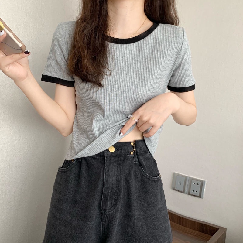Áo Thun Nữ Tay Ngắn Cổ Tròn Màu Sắc Tương Phản Đơn Giản Cho Áo phông Nữ NZ-TX-168