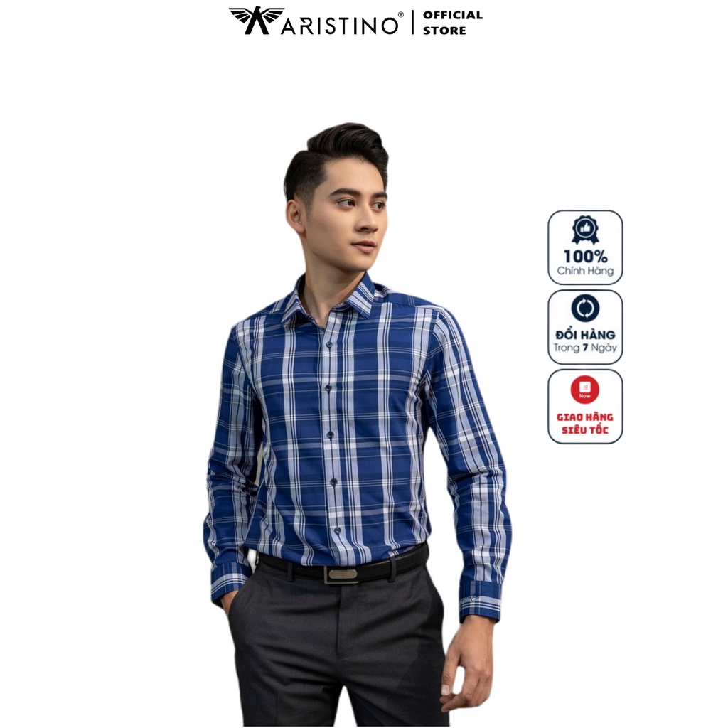 Áo Sơ Mi Nam Dài Tay Màu Xanh Tím Than Kẻ Trắng Sơmi Công Sở Đẹp Dáng Ôm Không Túi Chất Liệu Sợi Sồi Cao Cấp ALS02101