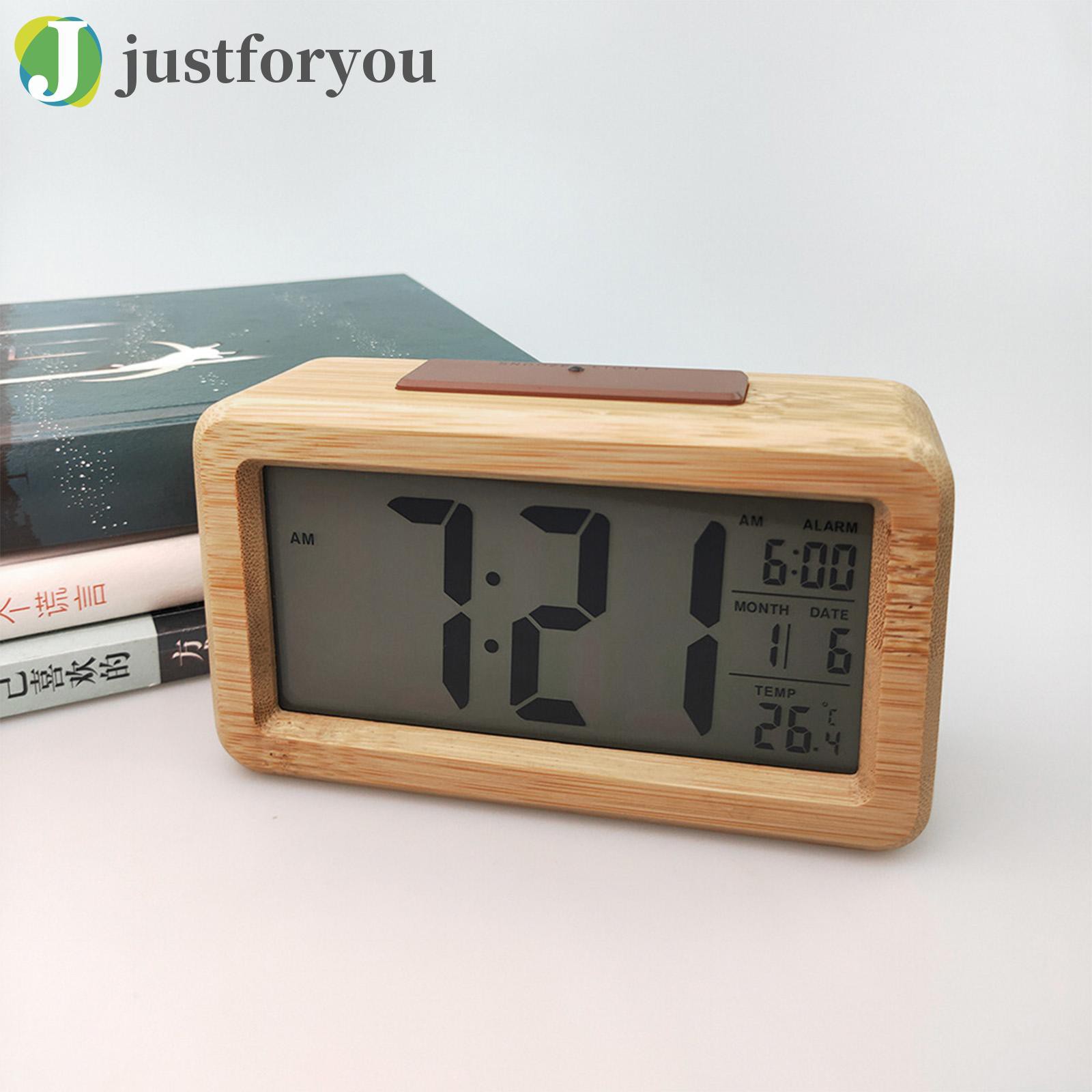 Justforyou Digital Alarm Clock, Wooden Time Display Battery Operated Electronic Clocks