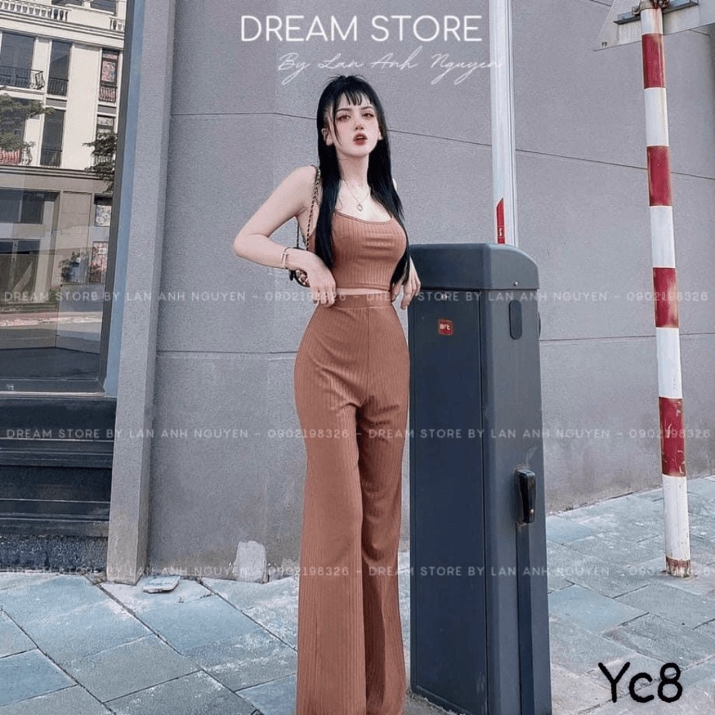 (MẪU MỚI) SET THUN GÂN BODY ÁO 2 DÂY QUẦN SUÔNG TÔN DÁNG SIÊU HOT PU HHP FASHION
