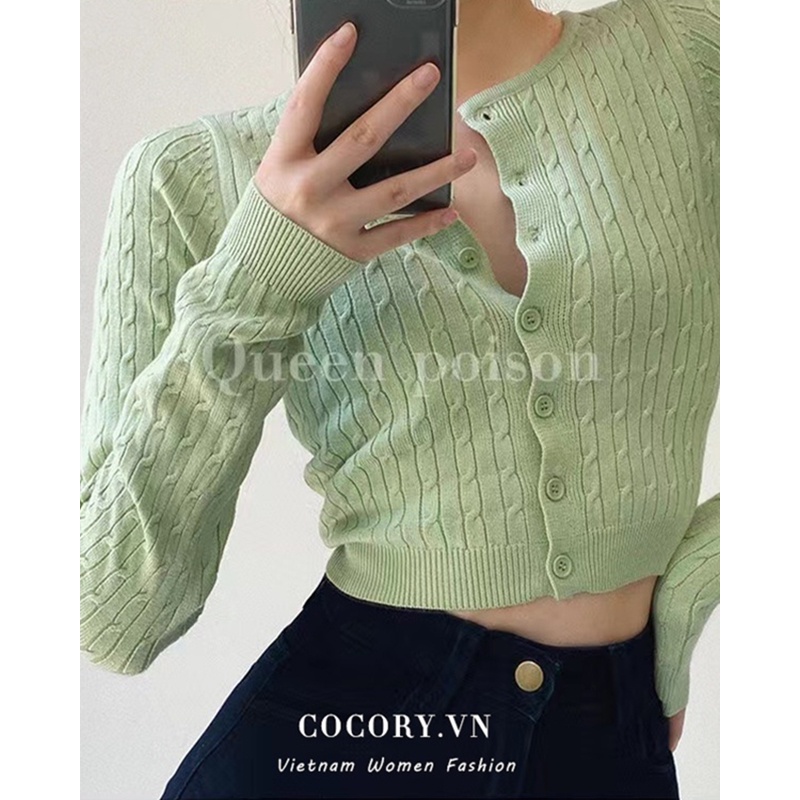 Cocory vn Áo croptop Dệt Kim Tay Dài Màu Trơn Phong Cách retro Thời Trang Cho Nữ