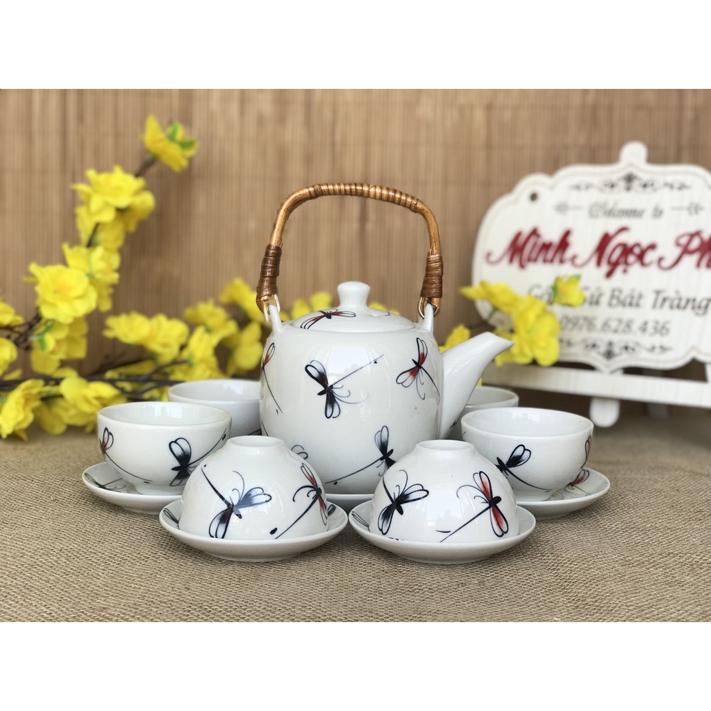 Bộ Ấm trà Sứ Bát Tràng vẽ tay CHUỒN CHUỒN ⚡DUNG TÍCH 520ml⚡