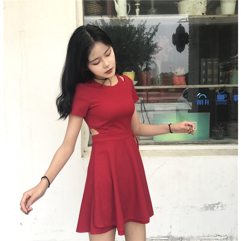 🌸Hàng Có Sẵn🌸Váy Đỏ Body🌸 Hở Eo Thắt Nơ 🌸 Sexy Cá Tính Hàng Quảng Châu