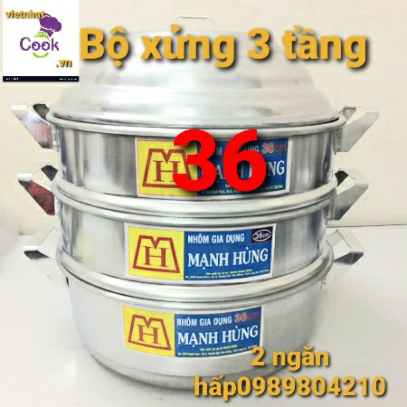 (Video Sp)Bộ xửng hấp nhôm Mạnh Hùng 3 tầng size 36 (CHÍNH HÃNG),bộ xửng hấp bánh 3 tầng ,xửng hấp bánh bao,rau,hải sản