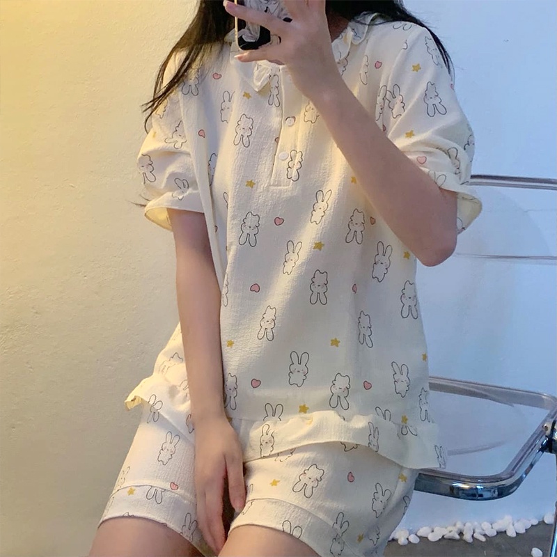 [Video/Ảnh thật] Bộ Pijama Cộc Tay Chất Đũi Nhăn Họa Tiết Siêu Xinh, Set Bộ Ngủ Pijama