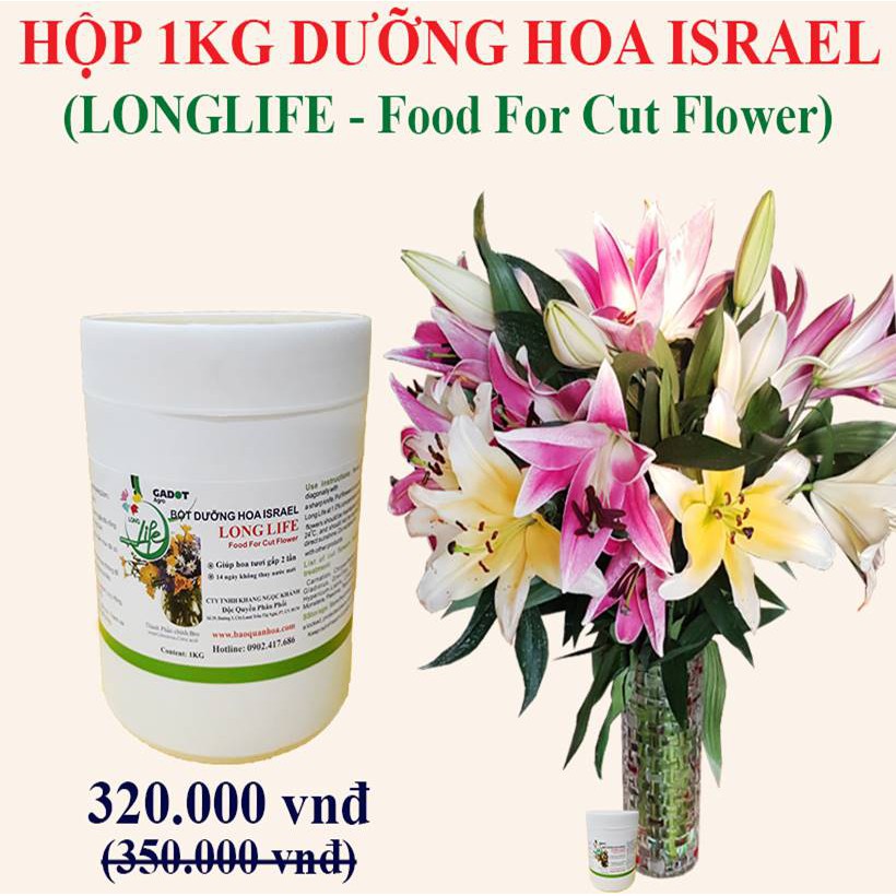 Shop Kenkou_ HỘP 1kg THUỐC DƯỠNG HOA TƯƠI LÂU - hiệu Long life Israel - dùng cho shop hoa