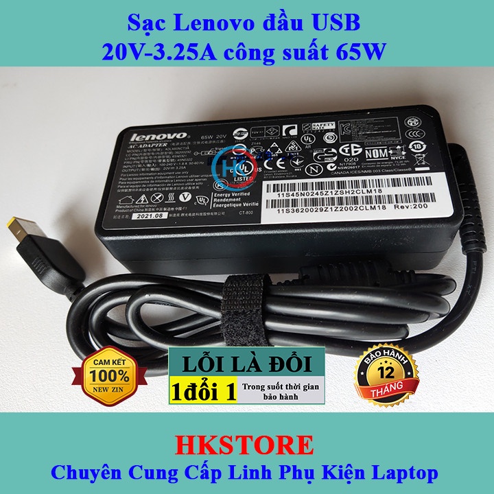 Sạc Laptop Lenovo 20V-3.25A 65W chân Vuông - USB Lenovo T440 g40-70 g50-70 G500 T540 G400 G410 G500 X240 X250 X260