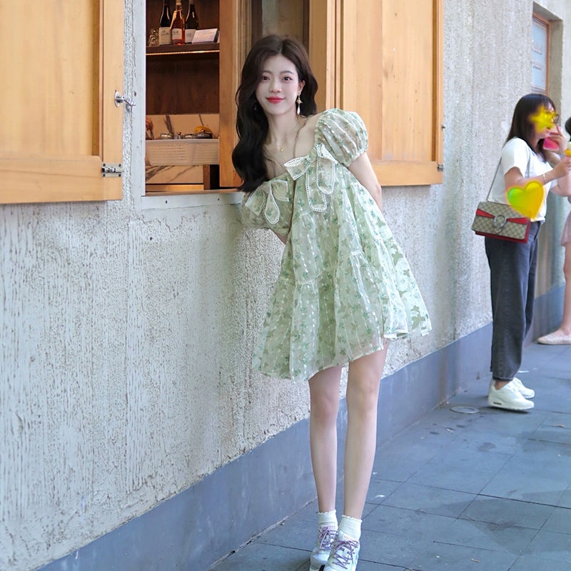 Đầm Tay Phồng Ngắn In Họa Tiết Hoa Phong Cách Pháp Thời Trang Mùa Hè Mới Cho Nữ