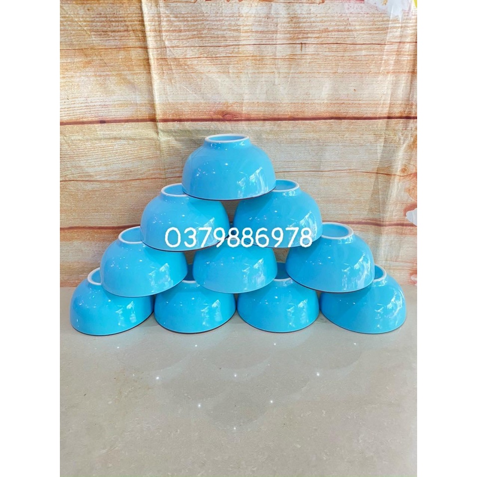 Bộ 10 chén sứ ăn cơm màu xanh pastel cao cấp