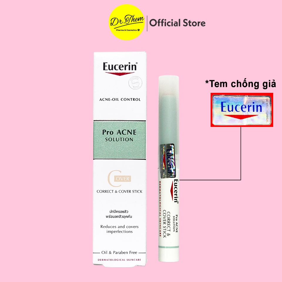 Bút Che Khuyết Điểm Eucerin  Pro Acne Correct &amp; Cover Stick 2g - Proacne Kem Che Giảm Mụn và Vết Thâm