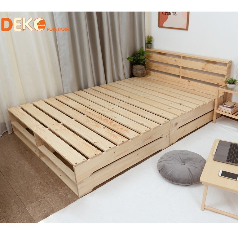 Giường ngủ pallet lắp ráp có đầu giường DEKO FURNITURE cao 30cm