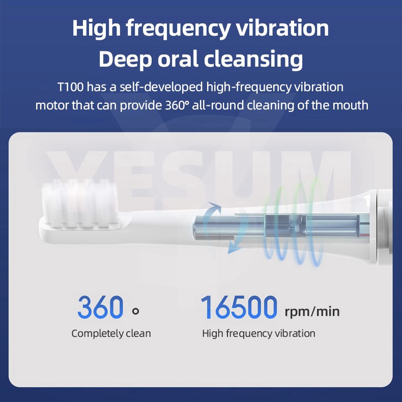 【Sẵn sàng】Xiaomi Electric Toothbrush Bàn chải đánh răng điện Xiaomi Mijia T100 Sonic IPX7 không thấm nước Làm sạch răng