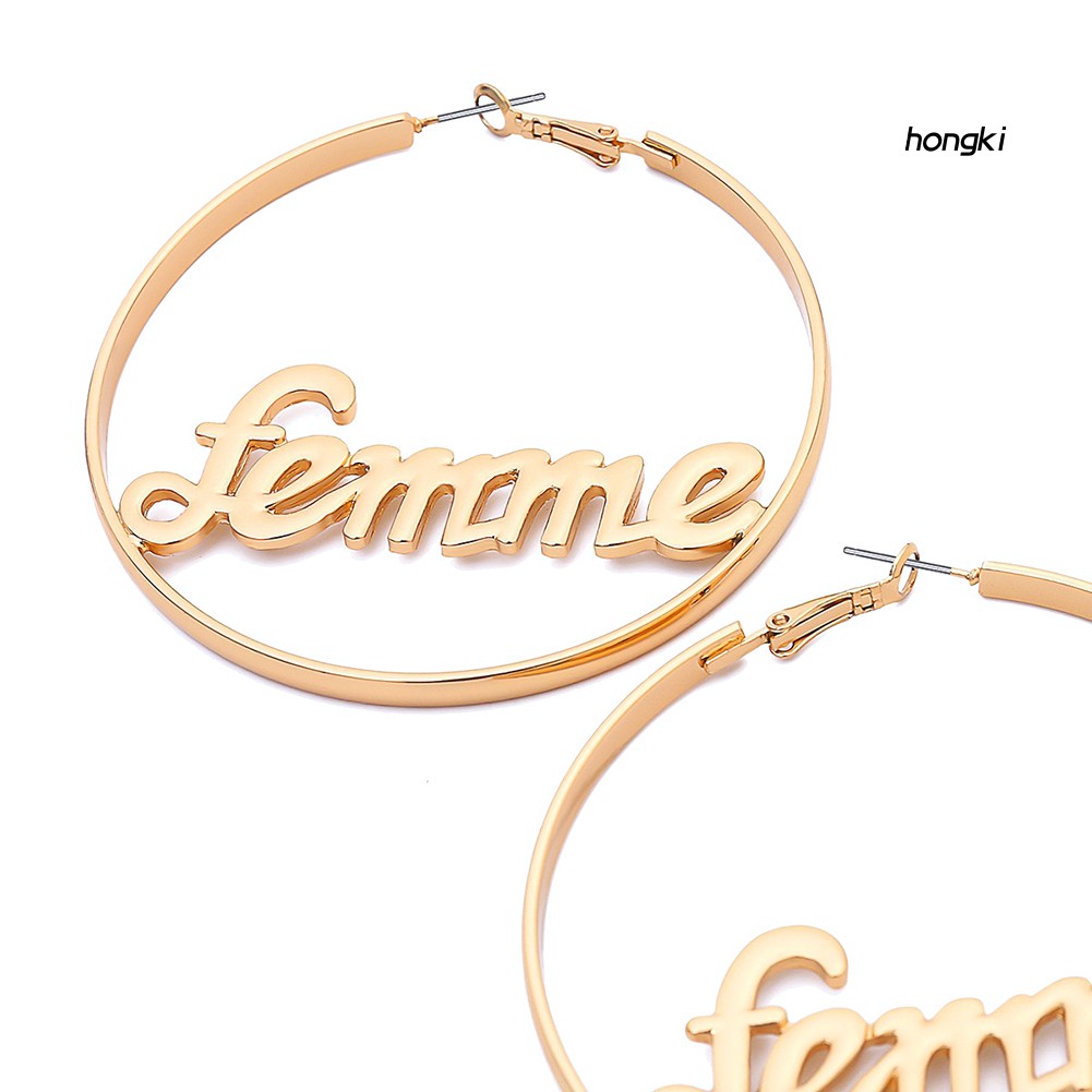 Đôi bông tai khoen tròn khắc chữ thời trang cho nữ
