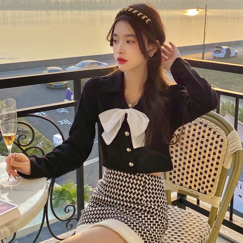 Áo Sơ Mi Khoác Ngoài Dài Tay Thắt Nơ Màu Sắc Retro Thời Trang Mùa Thu Mới