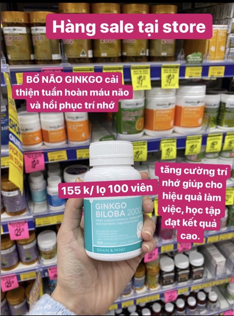 Bổ não Healthy Care Gingko Biloba 2000mg 100 viên nhập khẩu Úc