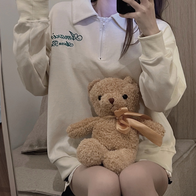 SUXI Áo Thun Polo Dài Tay Thêu Chữ Đơn Giản Thời Trang Mùa Thu