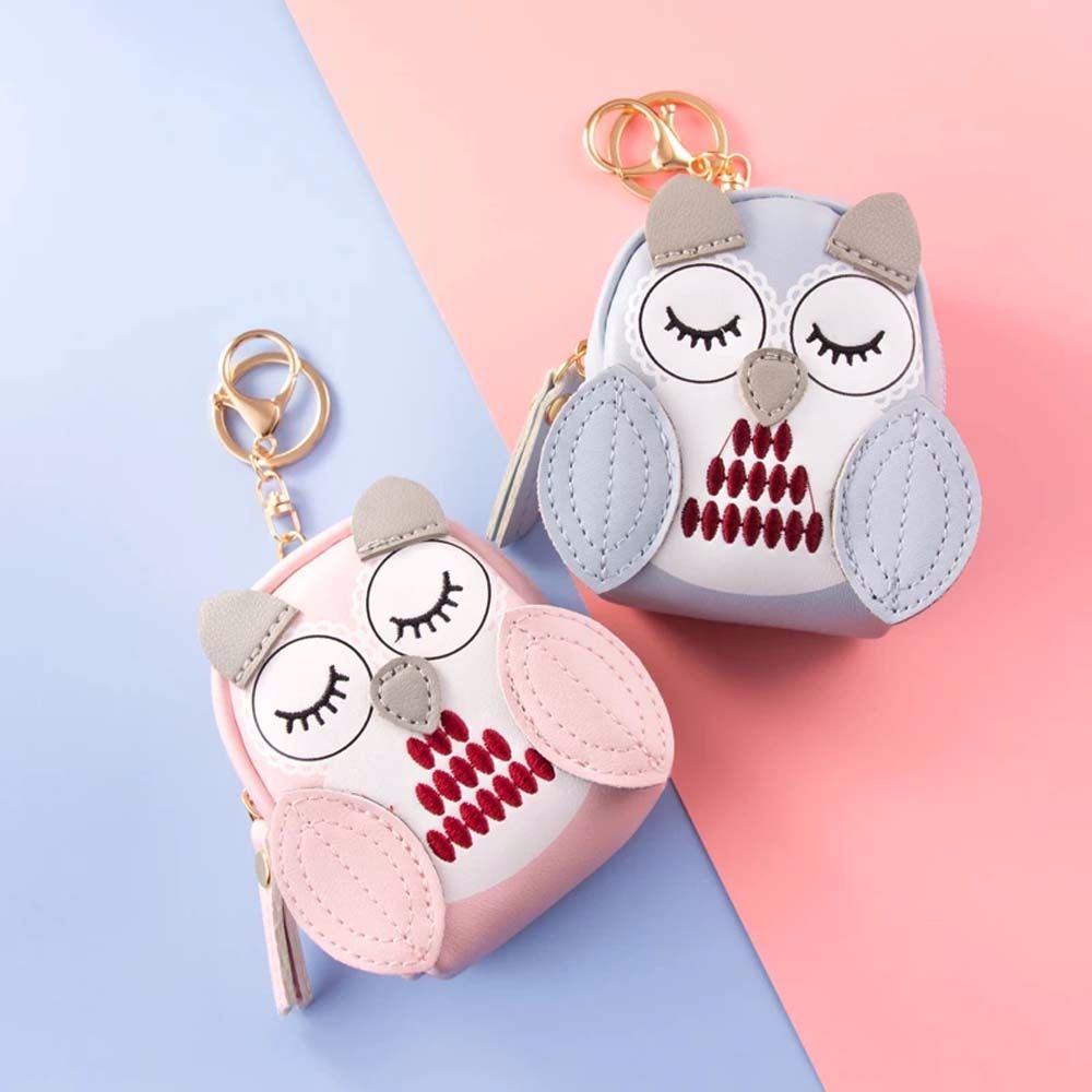 Ví đựng tiền xu mini kiểu móc khóa bằng da PU hình chim cú mèo dễ thương nhiều màu sắc xinh xắn dành cho nữ