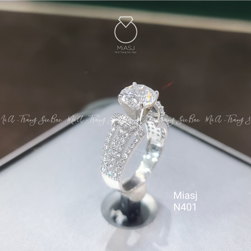 Nhẫn bạc Ý S925 nữ MiASJ 4 chấu nạm đá xoàng sang trọng N401