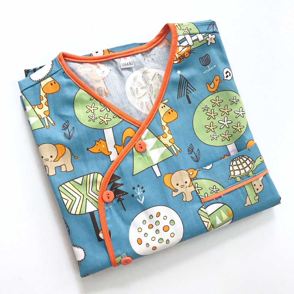 Bộ Pijama đùi cho bé vải Thô cotton mịn đẹp thoáng mát hút mồ hôi hình Các con thú size 10-45kg