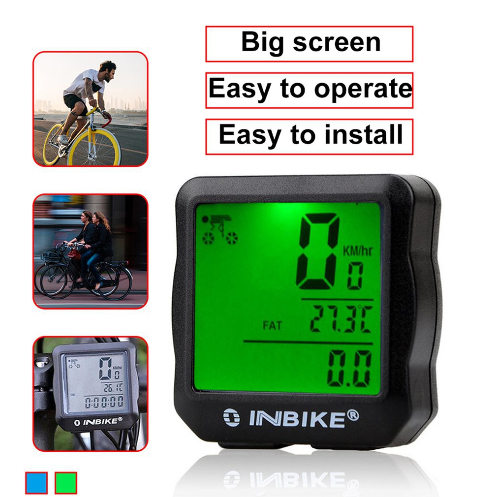 Vỏ máy tính có dây Inbike màn hình LCD màu xanh dương-xanh lá