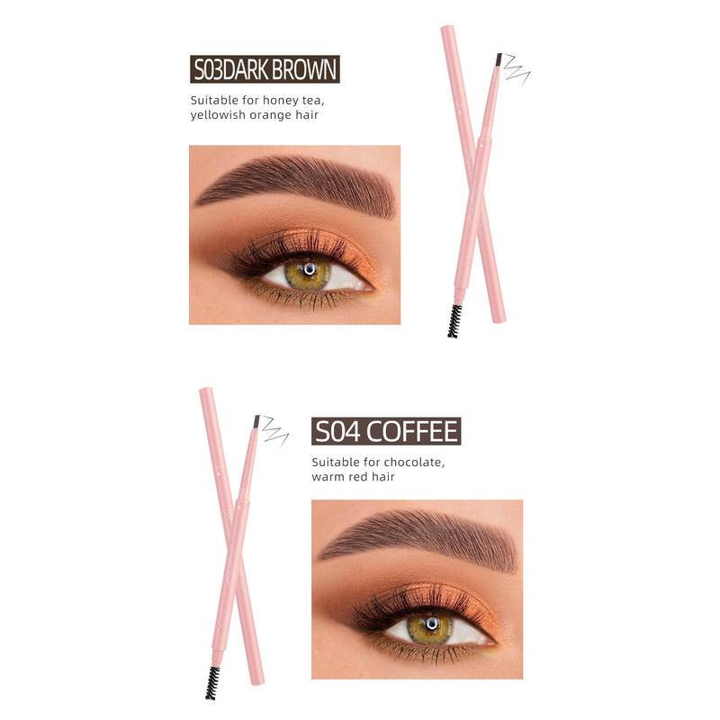 Bút chì kẻ lông mày hai đầu tự động 4 màu tùy chọn chống nước lâu trôi dễ lên màu kèm cọ