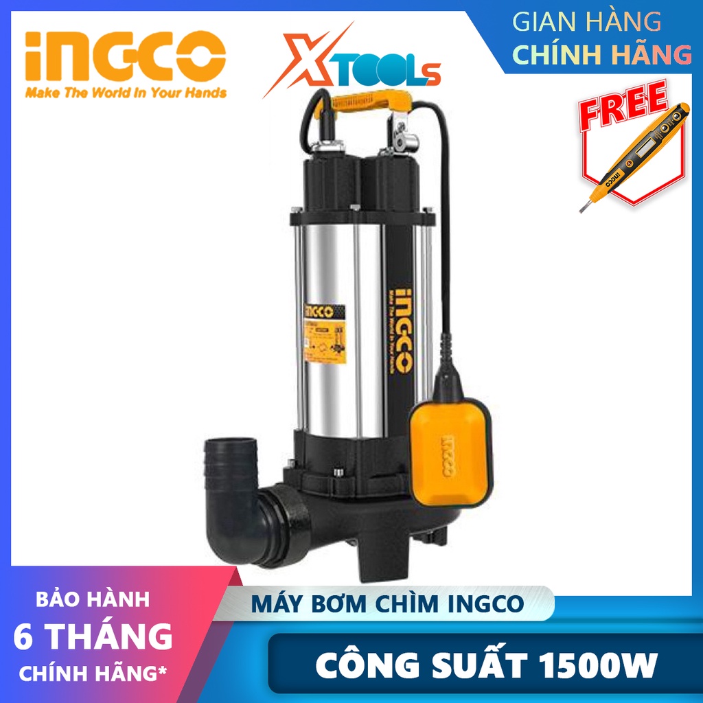 Máy bơm chìm nước thải INGCO SPDB15008 | máy bơm chìm 1500W(2.0HP), chiều cao bơm 14.5m, tốc độ dòng chảy 20m3/h, motor