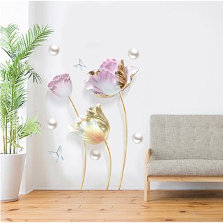 decal trang trí tường hoa sen vàng
