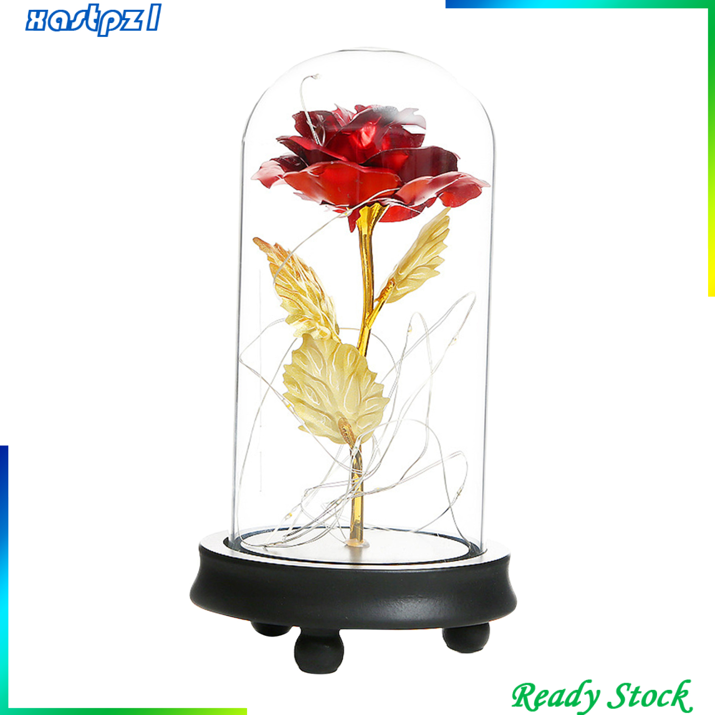 Everlasting Red Rose Flower in Glass Dome Tabletop Flower LED Lamp Light