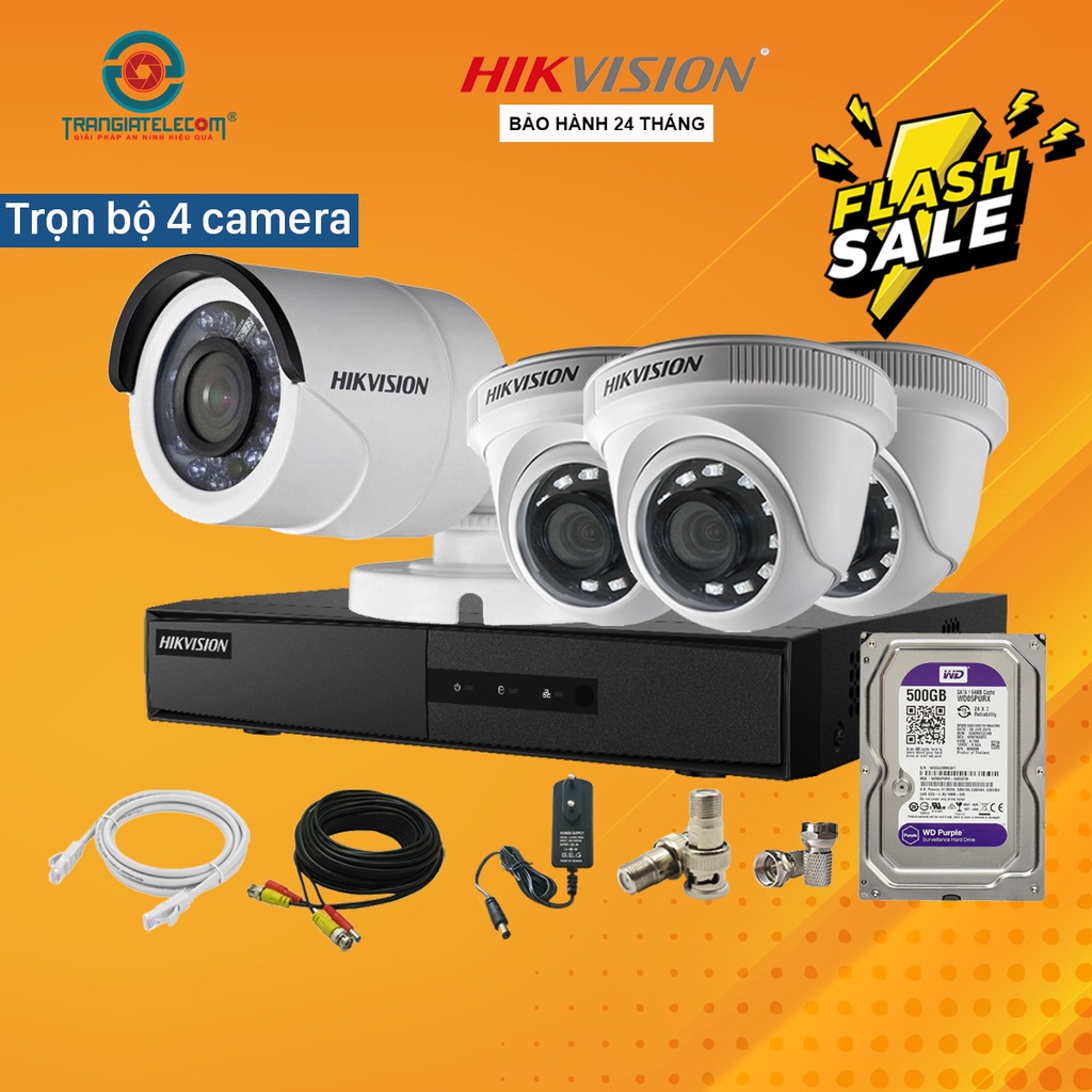 Trọn Bộ 4 Camera Quan Sát HIKVISION 2.0MP Full HD Đầy Đủ Phụ Kiện - TRANGIATELECOM