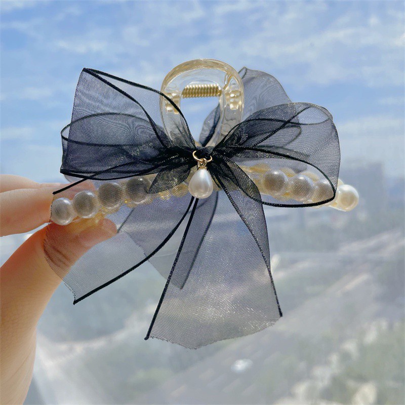 Kẹp tóc vải thắt nơ lưng đính ngọc trai phong cách hàn quốc cho nữ