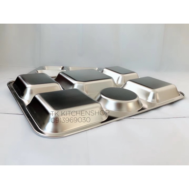 Khay ăn inox 6 ngăn KT 38x27cm hàng siêu dày đặc biệt chất liệu inox cao cấp sáng bóng,phù hợp trong suất ăn công nghiệp