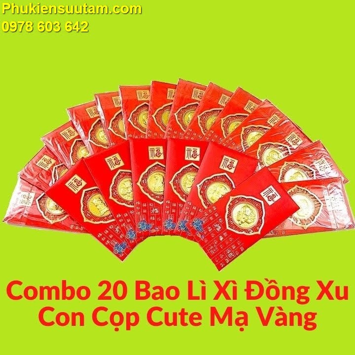 Combo 20 Bao Lì Xì Đồng Xu Con Cọp Cute Mạ Vàng, Chất liệu Giấy bìa, hộp nhựa - TMT Collection - SP005485