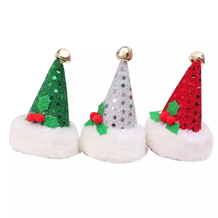 Kẹp tóc hình nón ông già Noel size đại dạng nghiêng đính chuông lấp lánh đáng yêu cả nhà  BBShine (1pc) – NOEL007