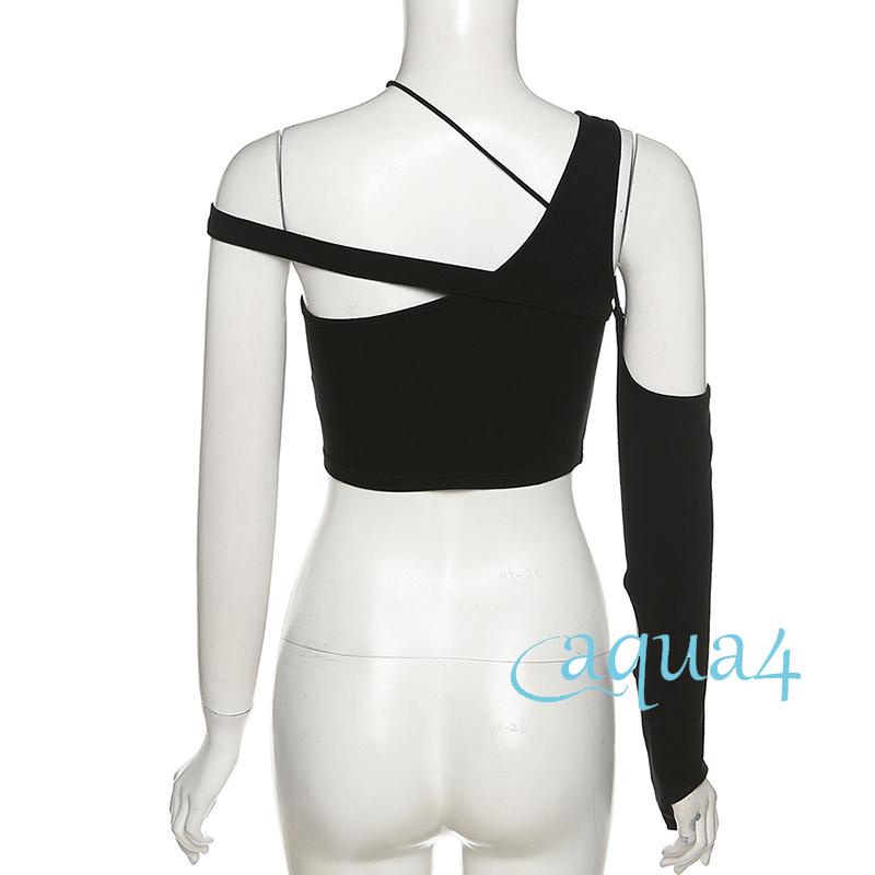 Anana-áo Croptop Tay Dài Hở Lưng Ôm Dáng Phối Nhãn Dán Cho Nữ